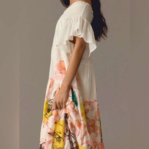 Anthropologie Maeve Pia Binazzi Tiered Off The Shoulder Dress in Novelty - SMALL - Picture 10 of 16